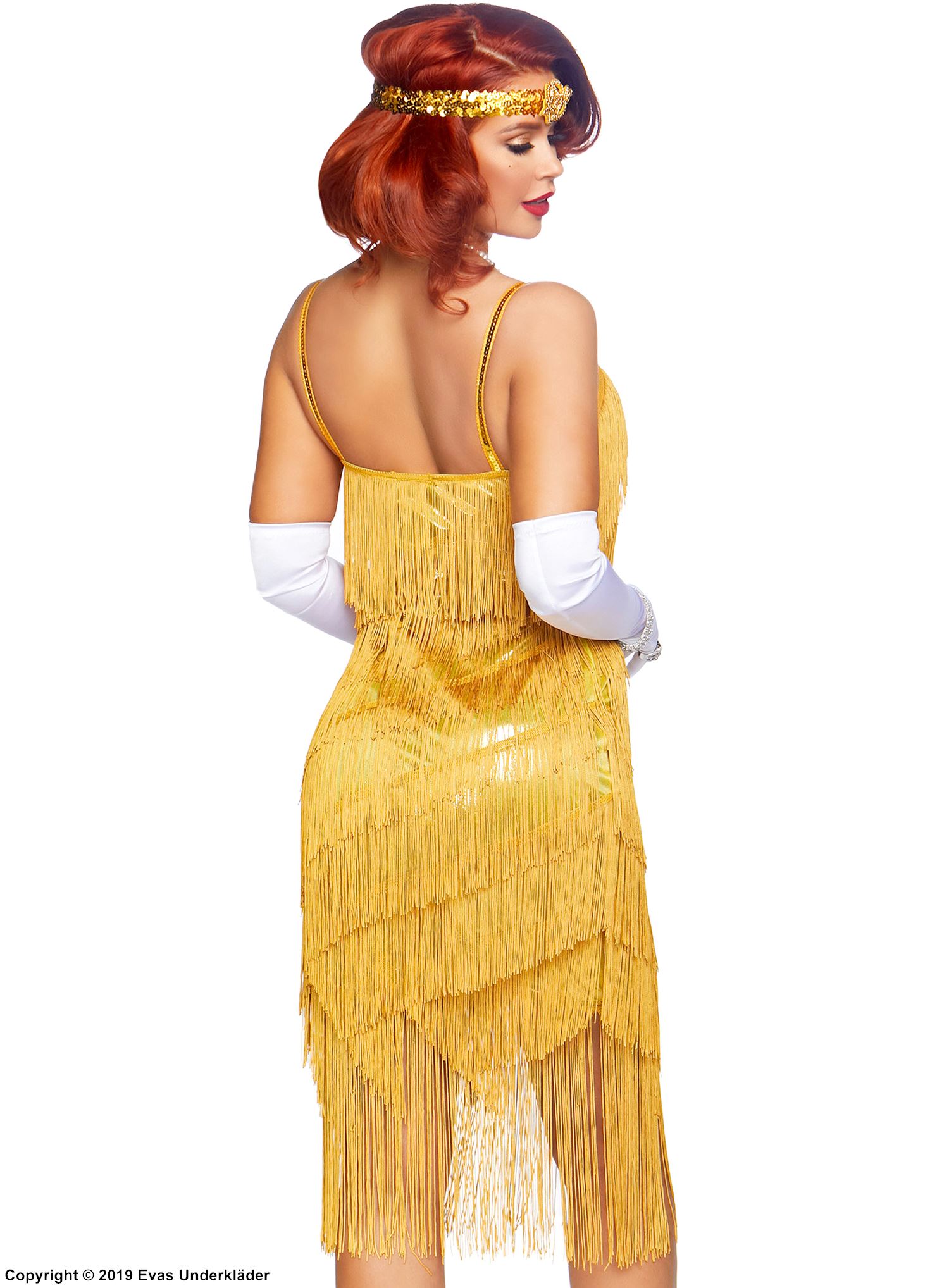 Gatsby-Flapper, Kostüm-Kleid, Fransen, Spitzenüberzug, Pailletten